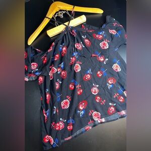 EXPRESS Black Floral Halter Strap off Shoulder Top Size Large EUC